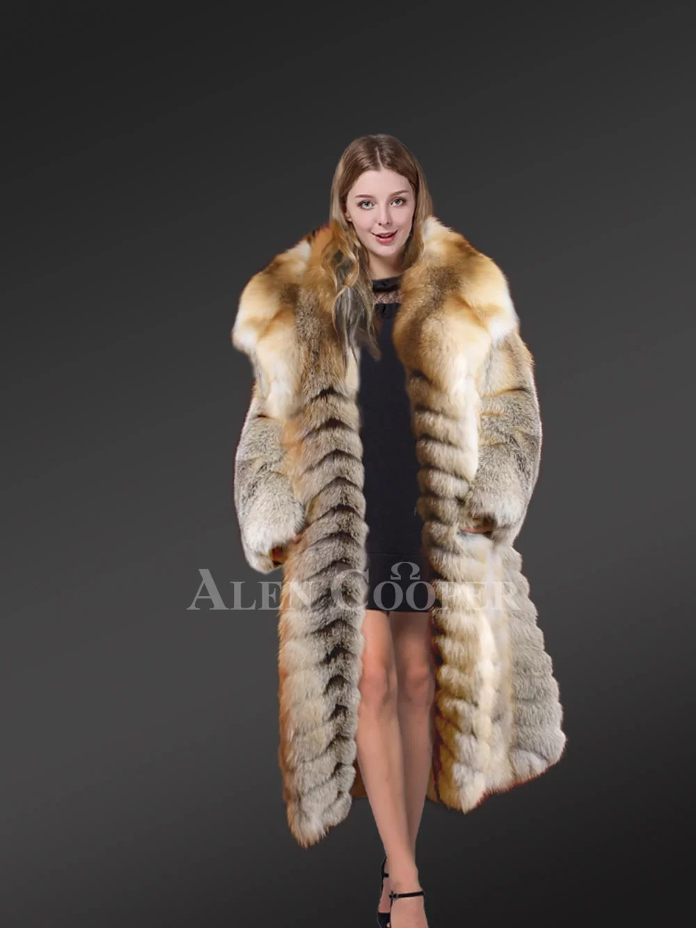 Golden Fox Fur Long Coat