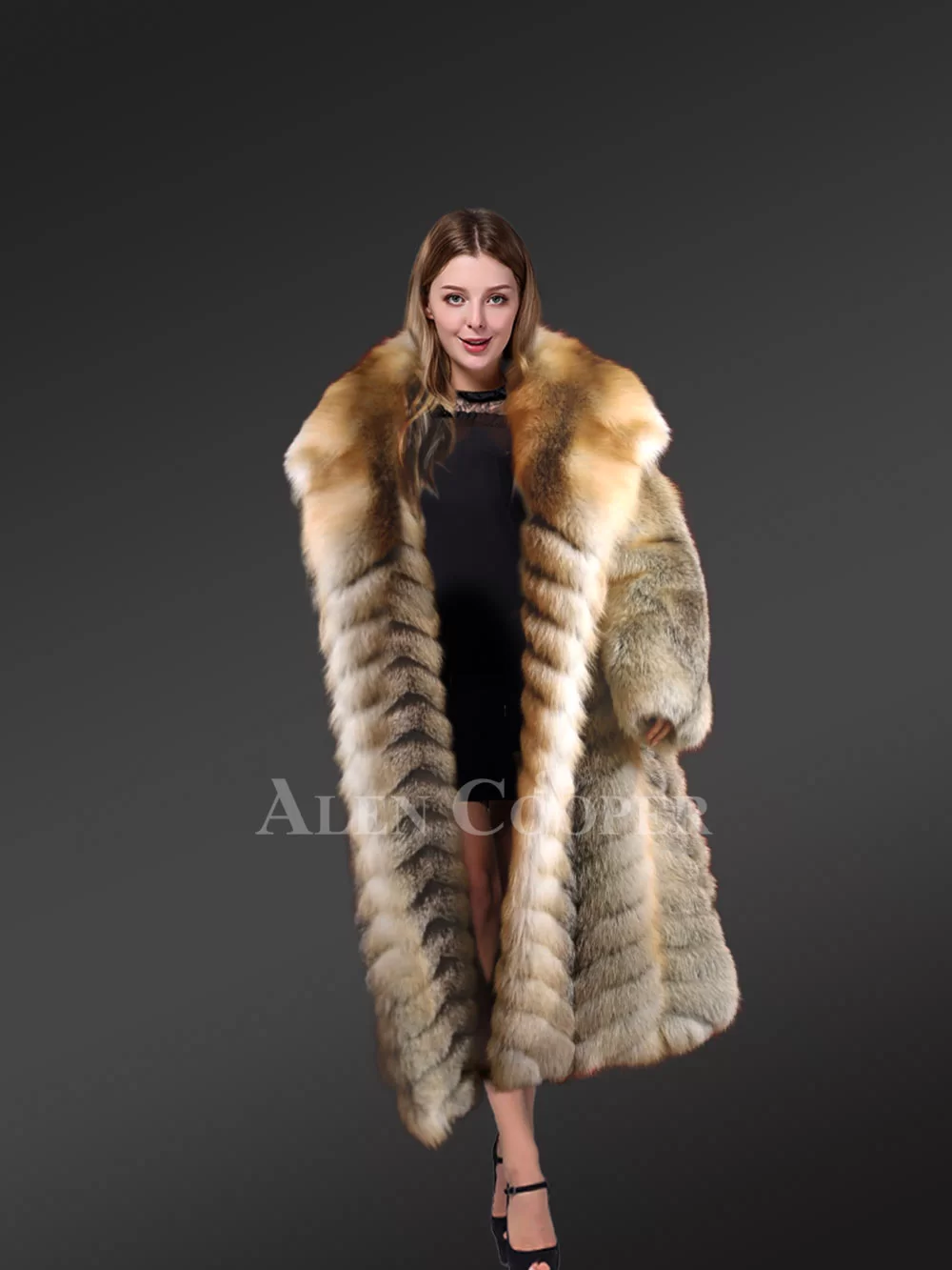 Golden Fox Fur Long Coat