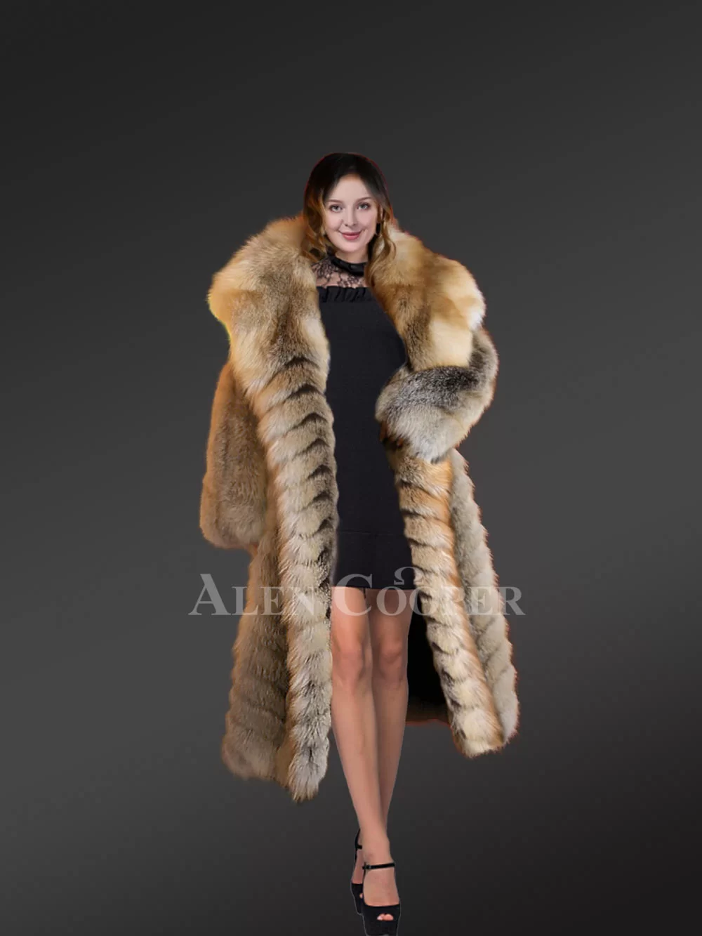 Golden Fox Fur Long Coat