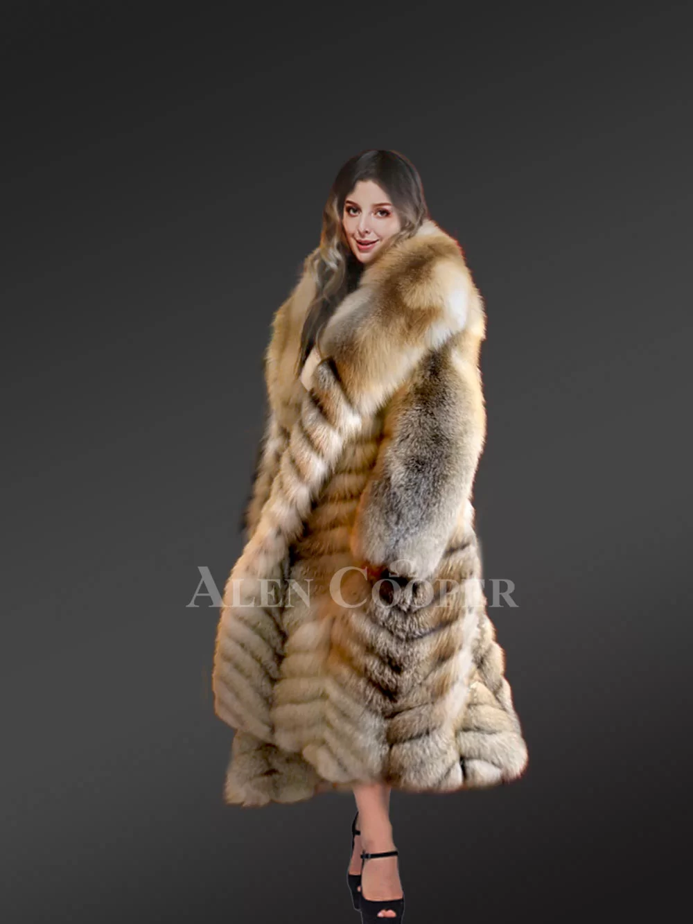 Golden Fox Fur Long Coat