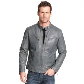 Grey leather jacket outfit mens