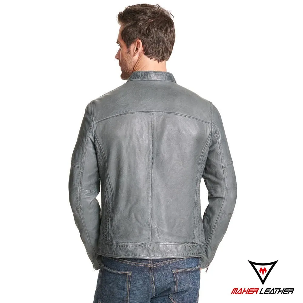 Grey leather jacket outfit mens