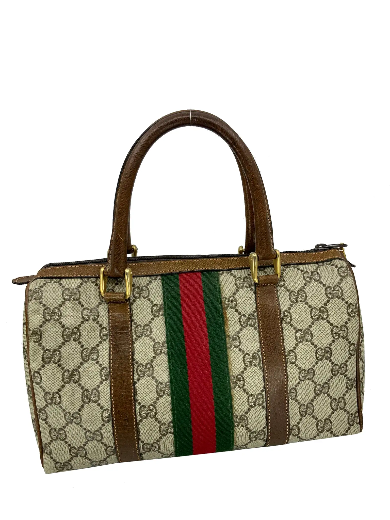 Gucci Vintage Boston Sherry Line Monogram Canvas Small Satchel Bag