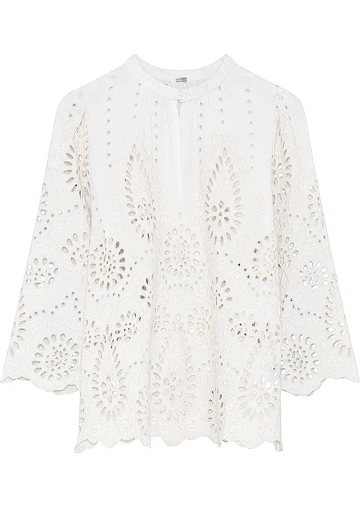 Gustav Janvi Embroidery Anglaise Shirt 52636 Blondebluse - Classic White