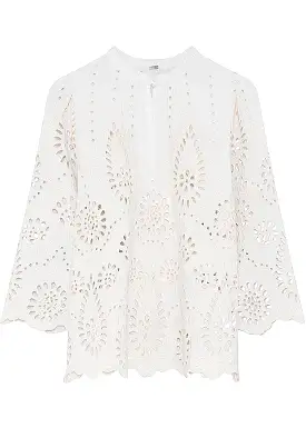 Gustav Janvi Embroidery Anglaise Shirt 52636 Blondebluse - Classic White