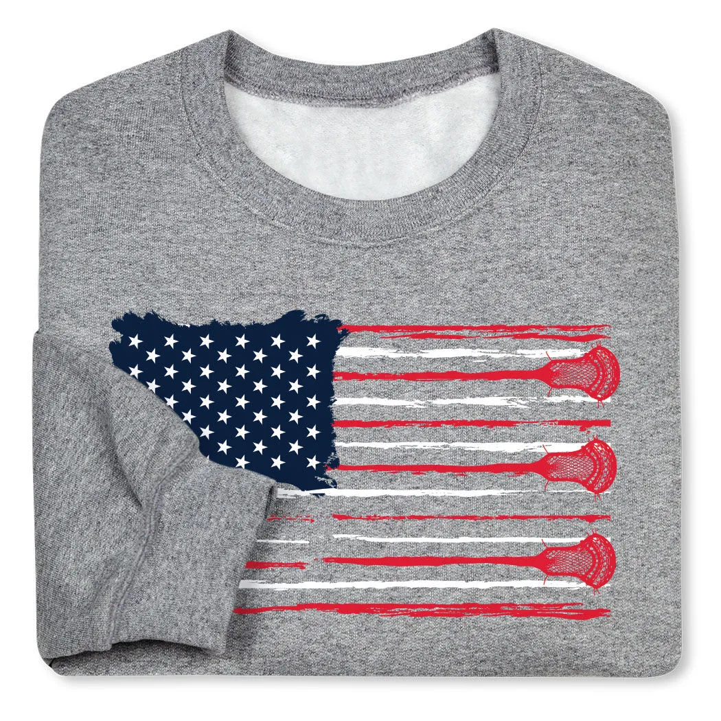 Guys Lacrosse Crewneck Sweatshirt - American Flag 