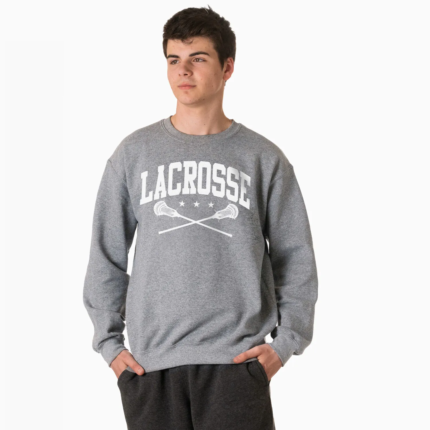 Guys Lacrosse Crewneck Sweatshirt - Lacrosse Crossed Sticks 