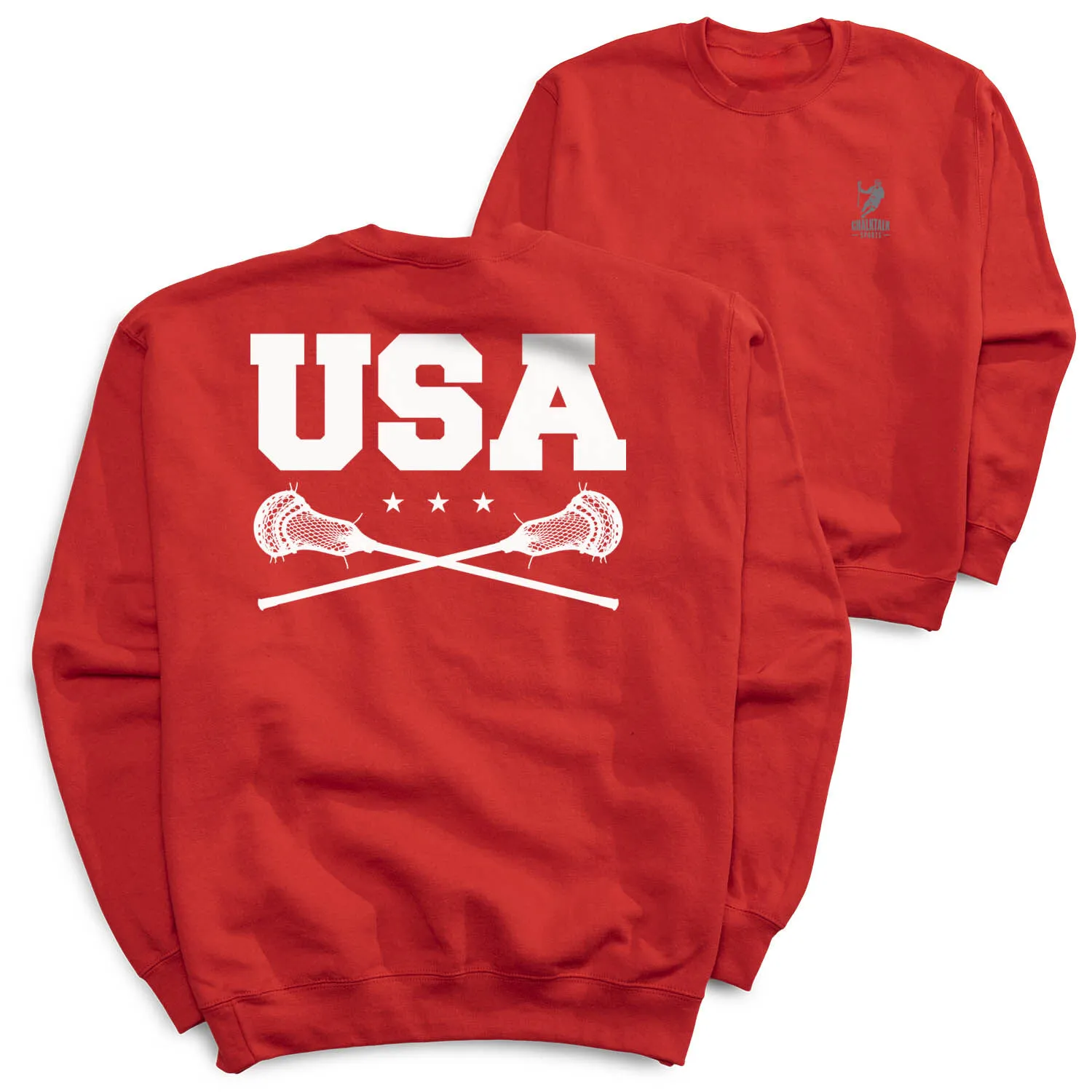 Guys Lacrosse Crewneck Sweatshirt - USA(Back Design) 