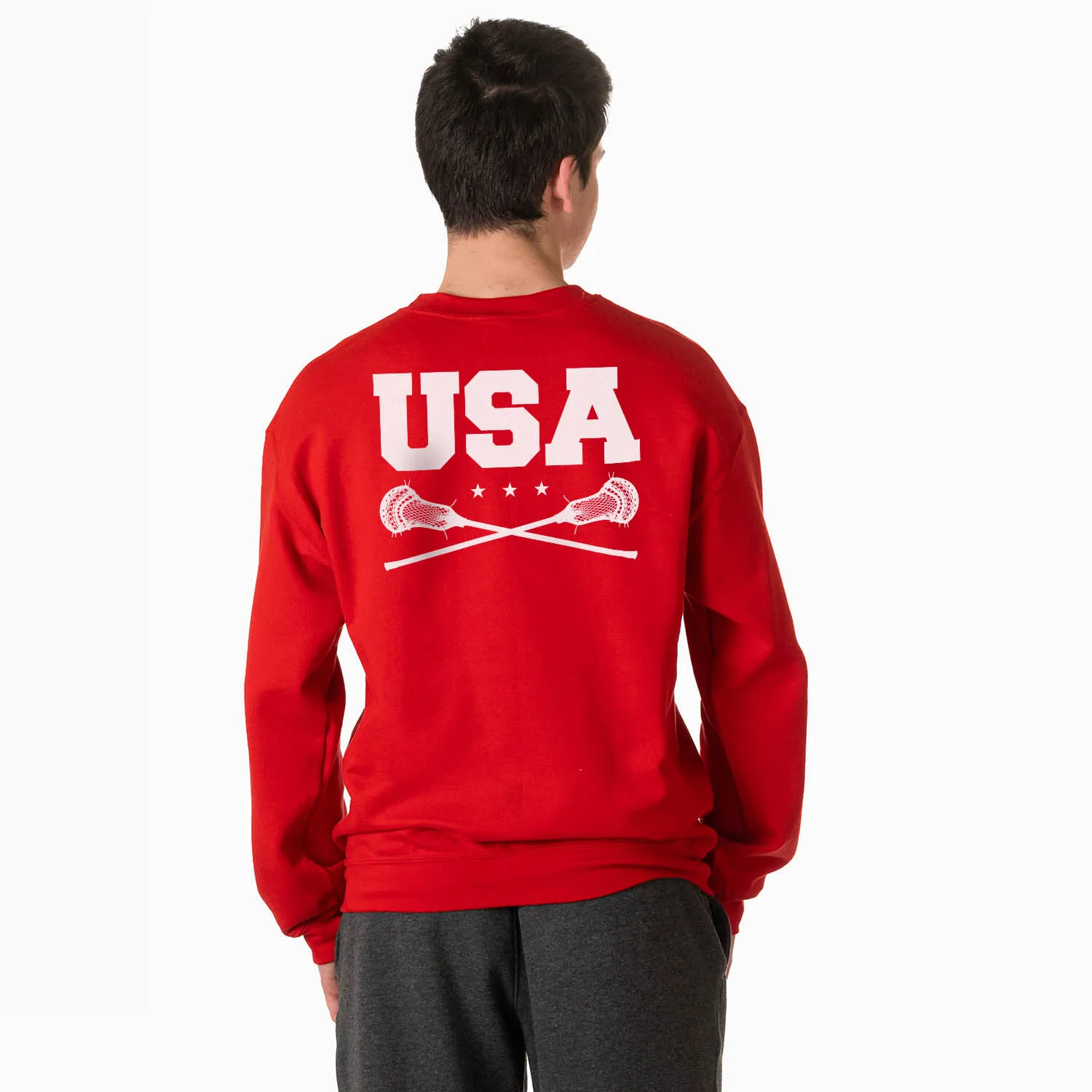 Guys Lacrosse Crewneck Sweatshirt - USA(Back Design) 