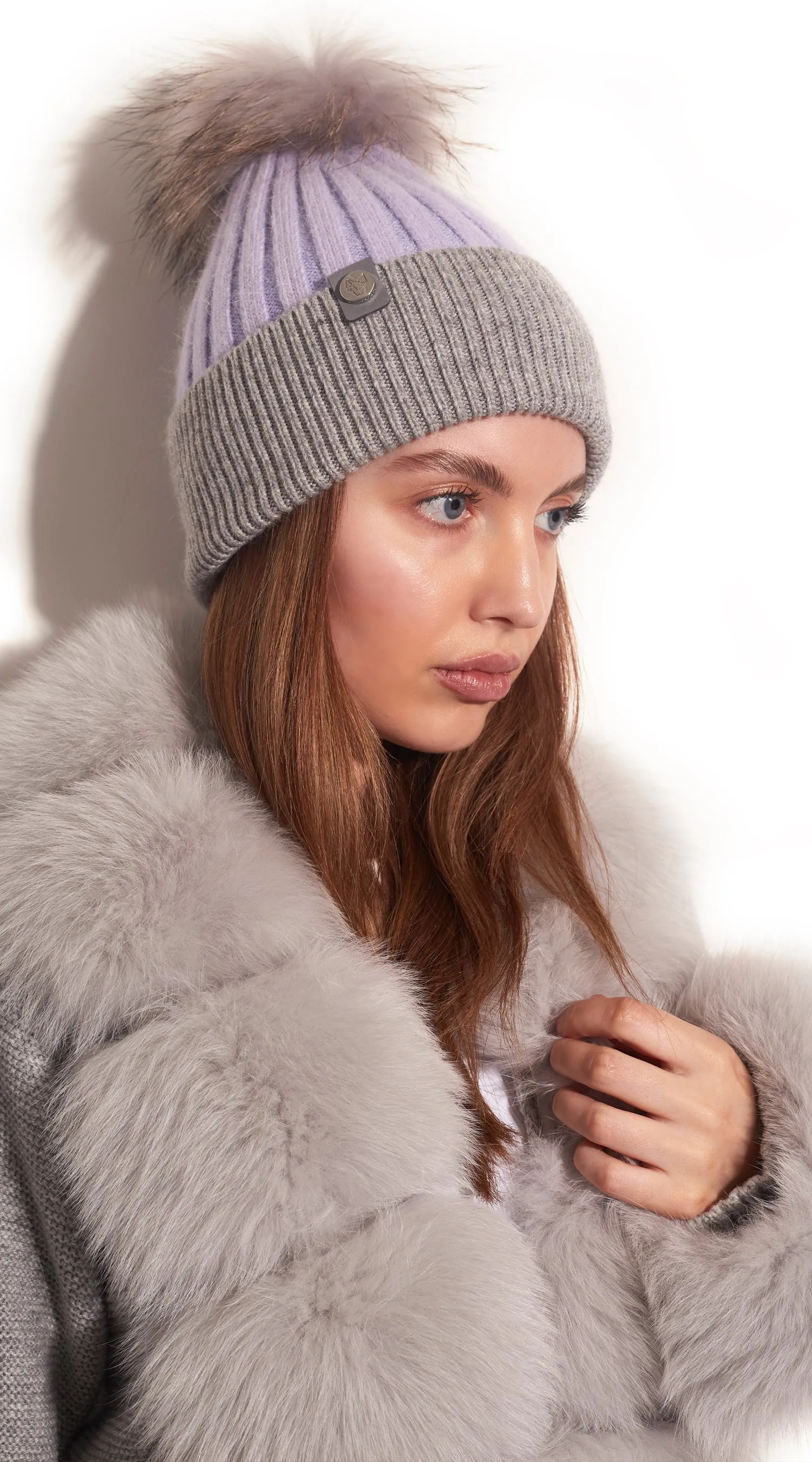 Harley Pom Pom Hat - Lilac/Grey