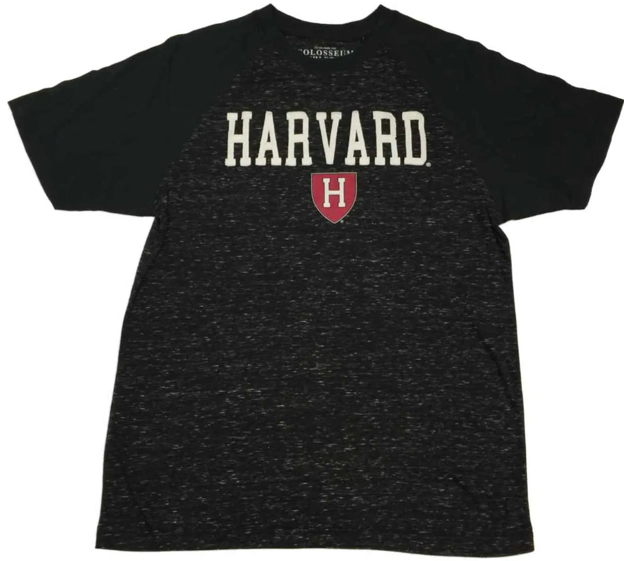 Harvard University Colosseum Black Speckled Burnout SS Crew Neck T-Shirt (L)