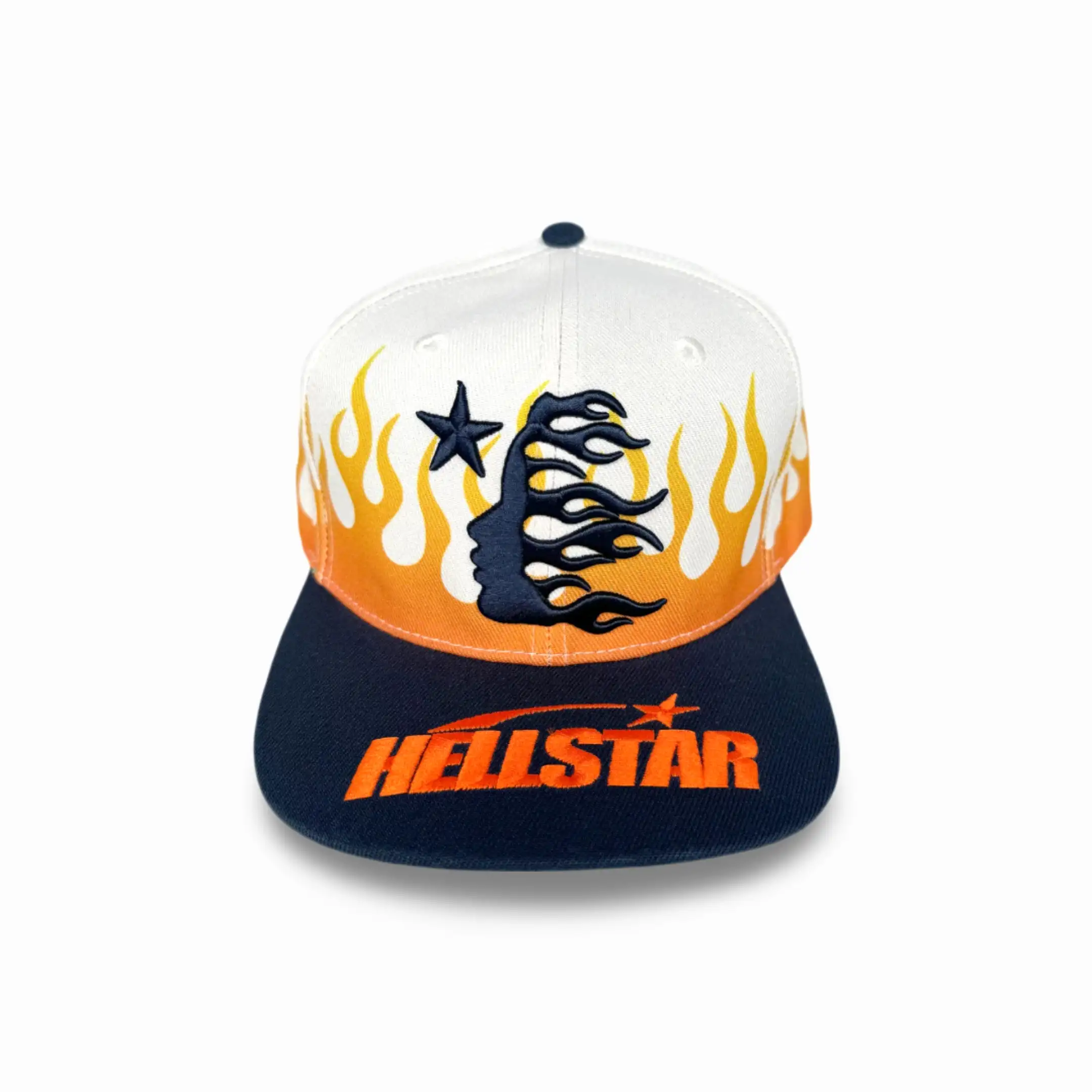 Hellstar Sports Snapback Hat 'Flame Vintage' Cream / Navy SS24