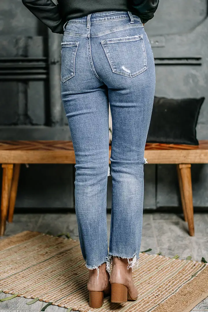 Holly High Rise Distressed Slim Straight Jeans