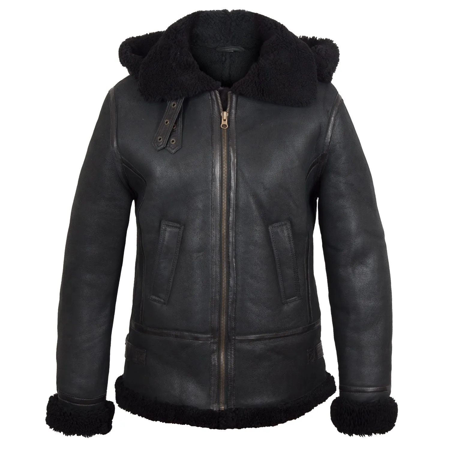 Holly Ladies Luxury Black Hooded Sheepskin Coat