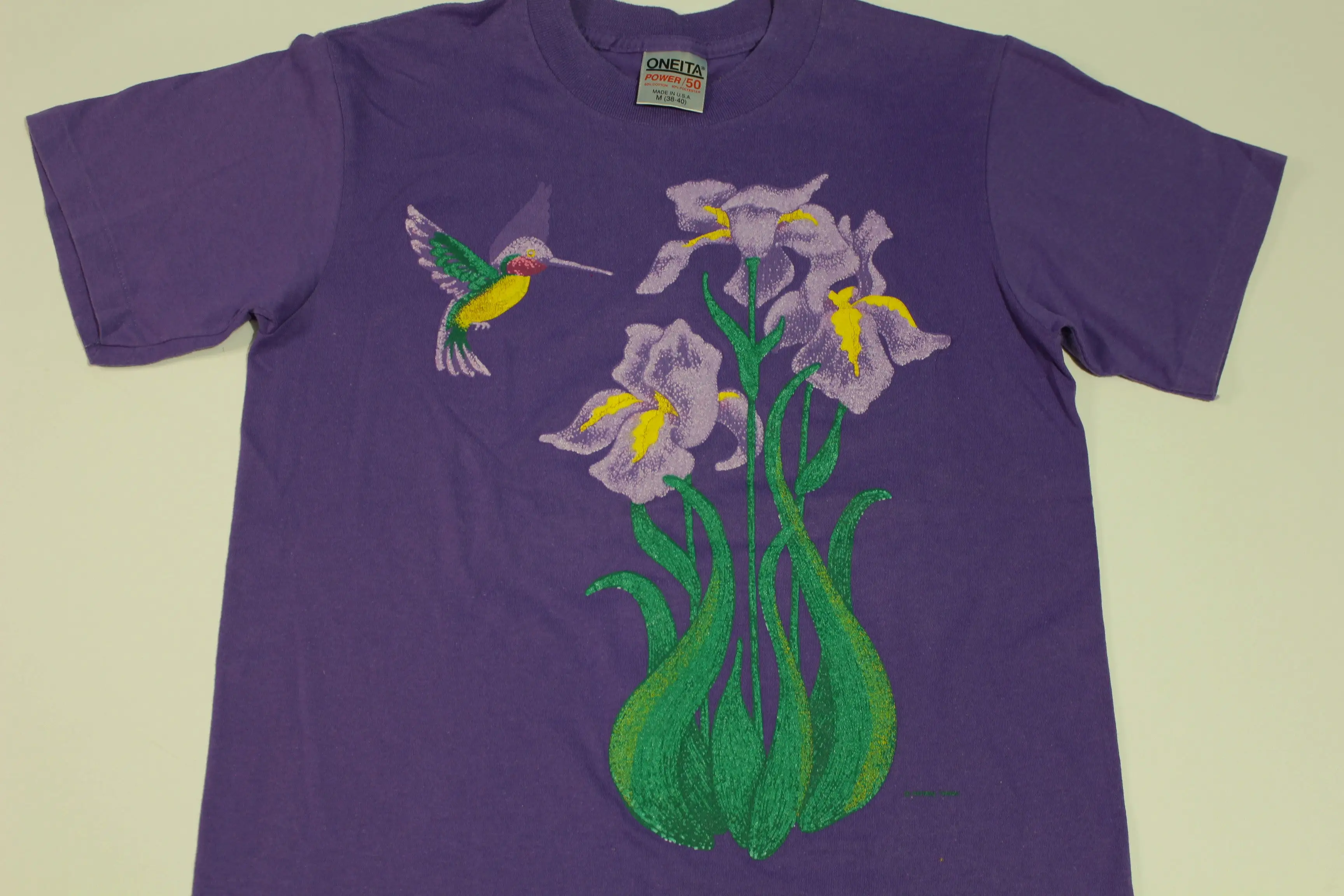 Hummingbird and Flowers Vintage Oneita Made in USA T-Shirt