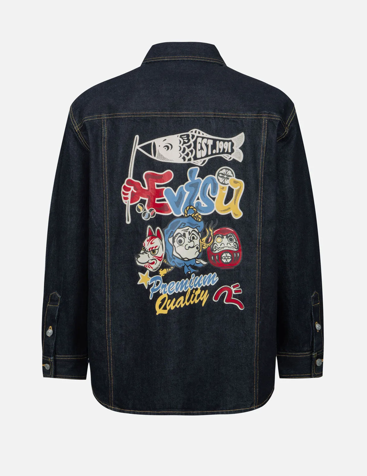 Hyottoko Festival Graphic Print Regular Fit Denim Shirt Jacket