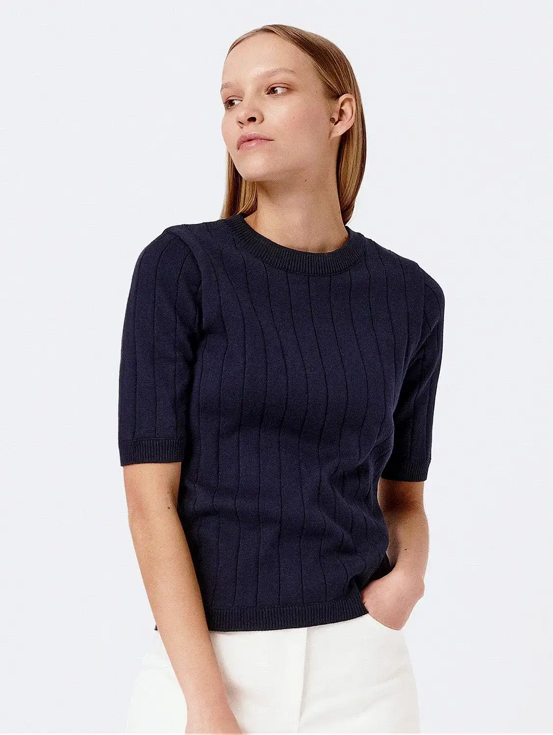 Knitted Organic Cotton Ribbed Short-sleeved Top | Multiple Colours