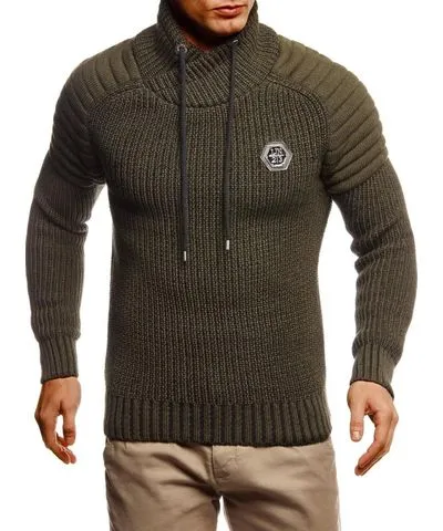 Leif Nelson Men's Knitted Winter Pullover with Shawl Collar Sweater Hoodie Sweatshirt Slim Fit Long Sleeve