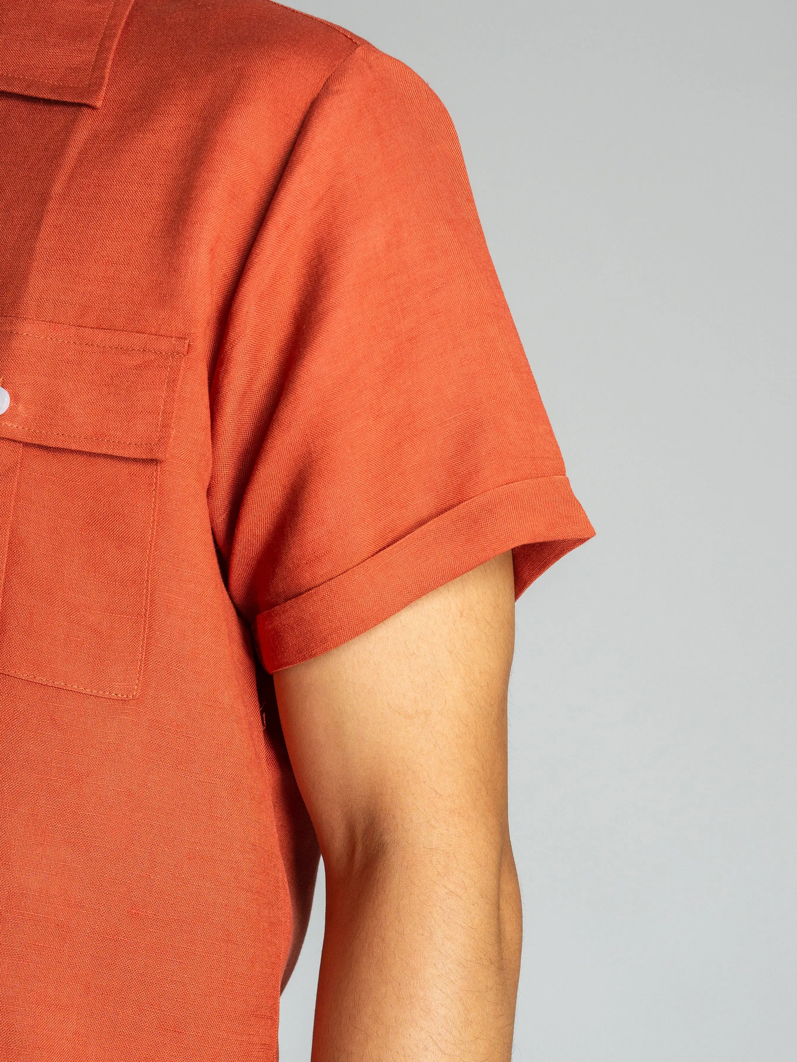 Linen Cuban Collar Shirt - Brick Red