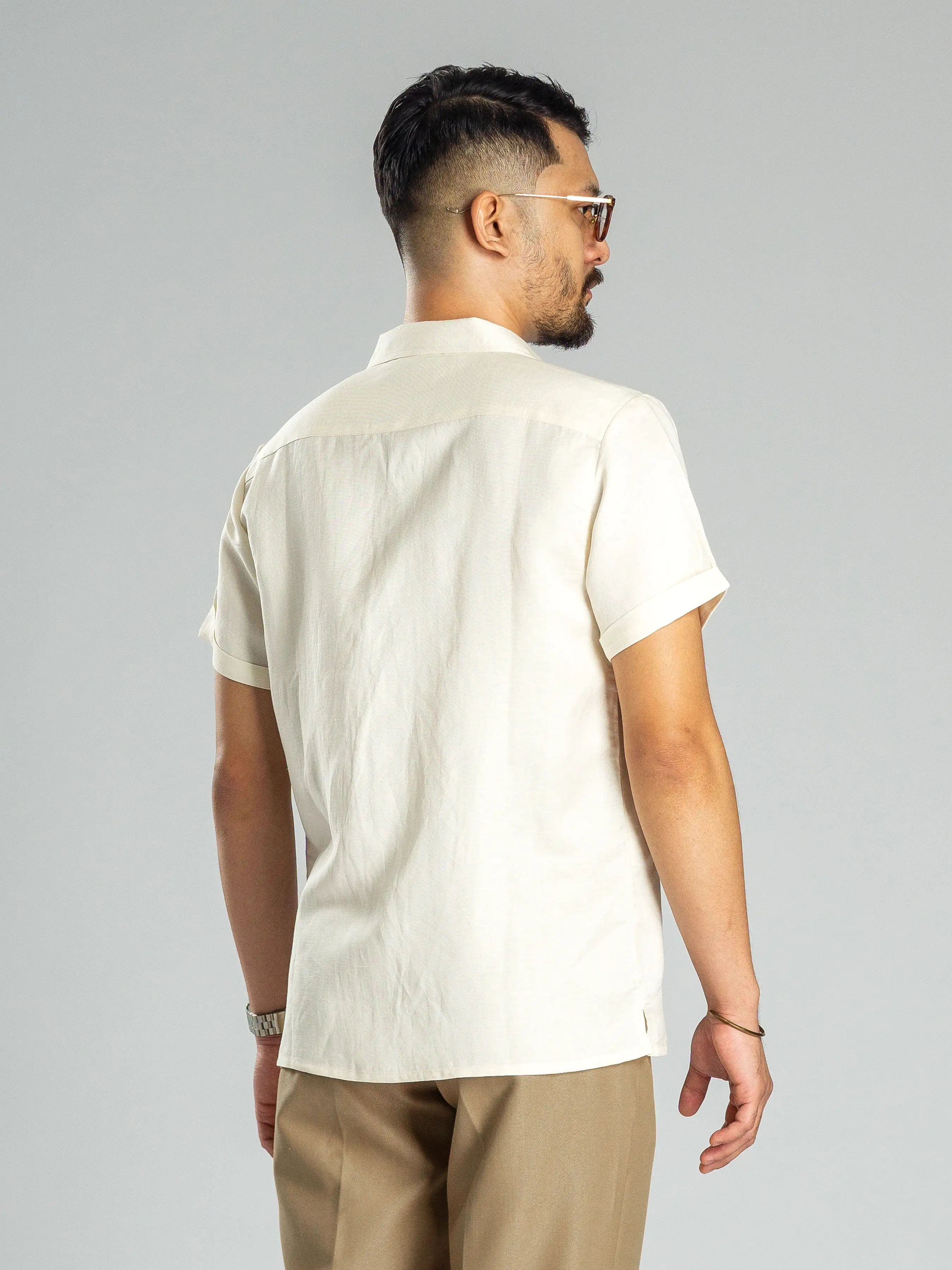 Linen Cuban Collar Shirt - Off White