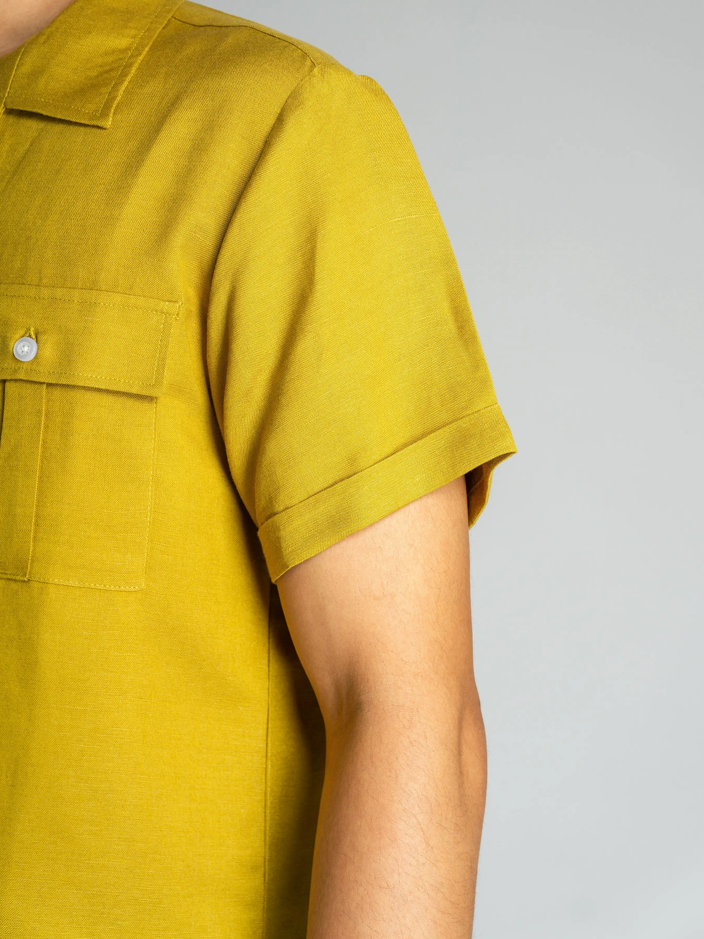 Linen Cuban Collar Shirt - Warm Olive