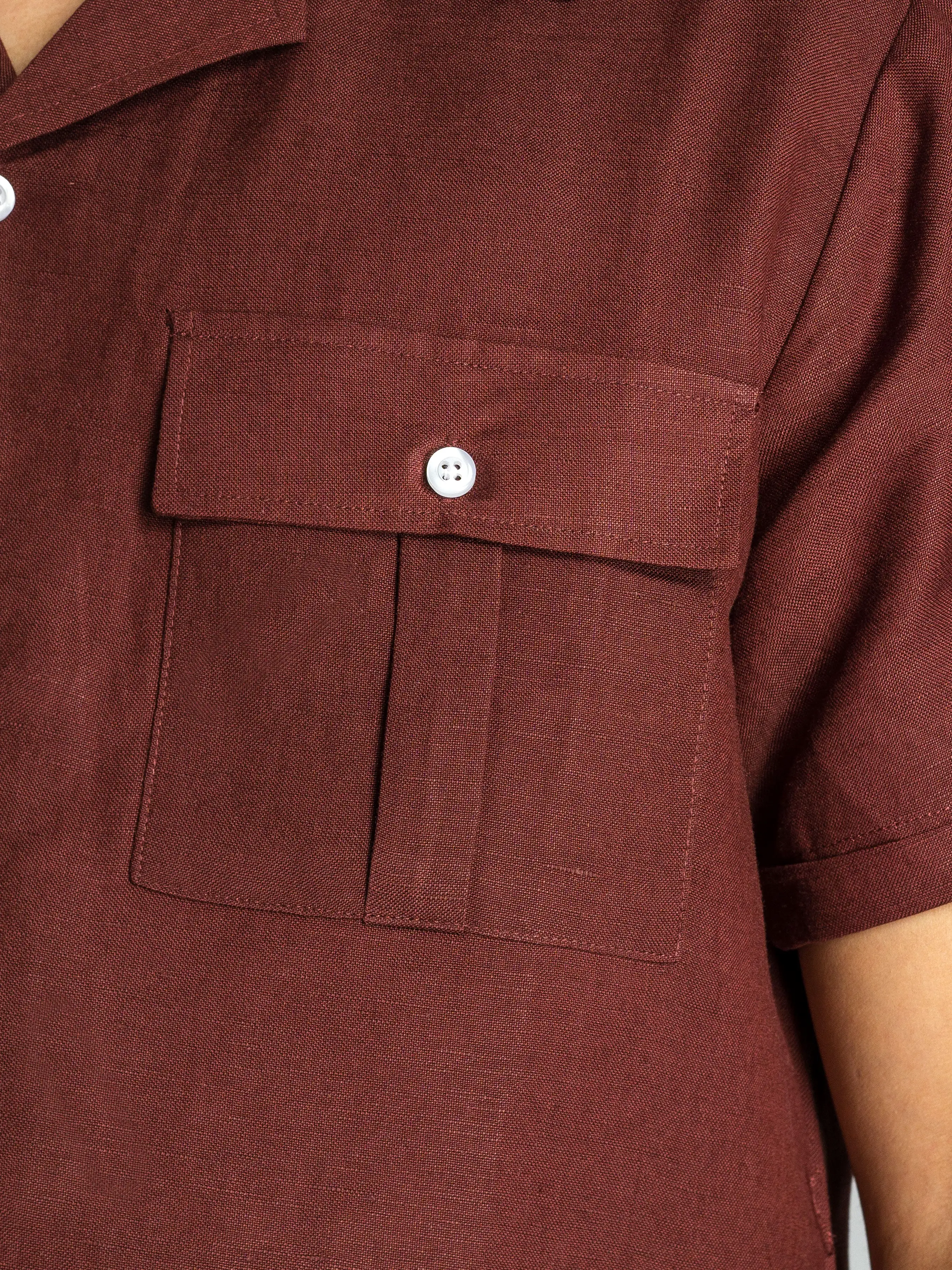 Linen Cuban Collar Shirt - Wine