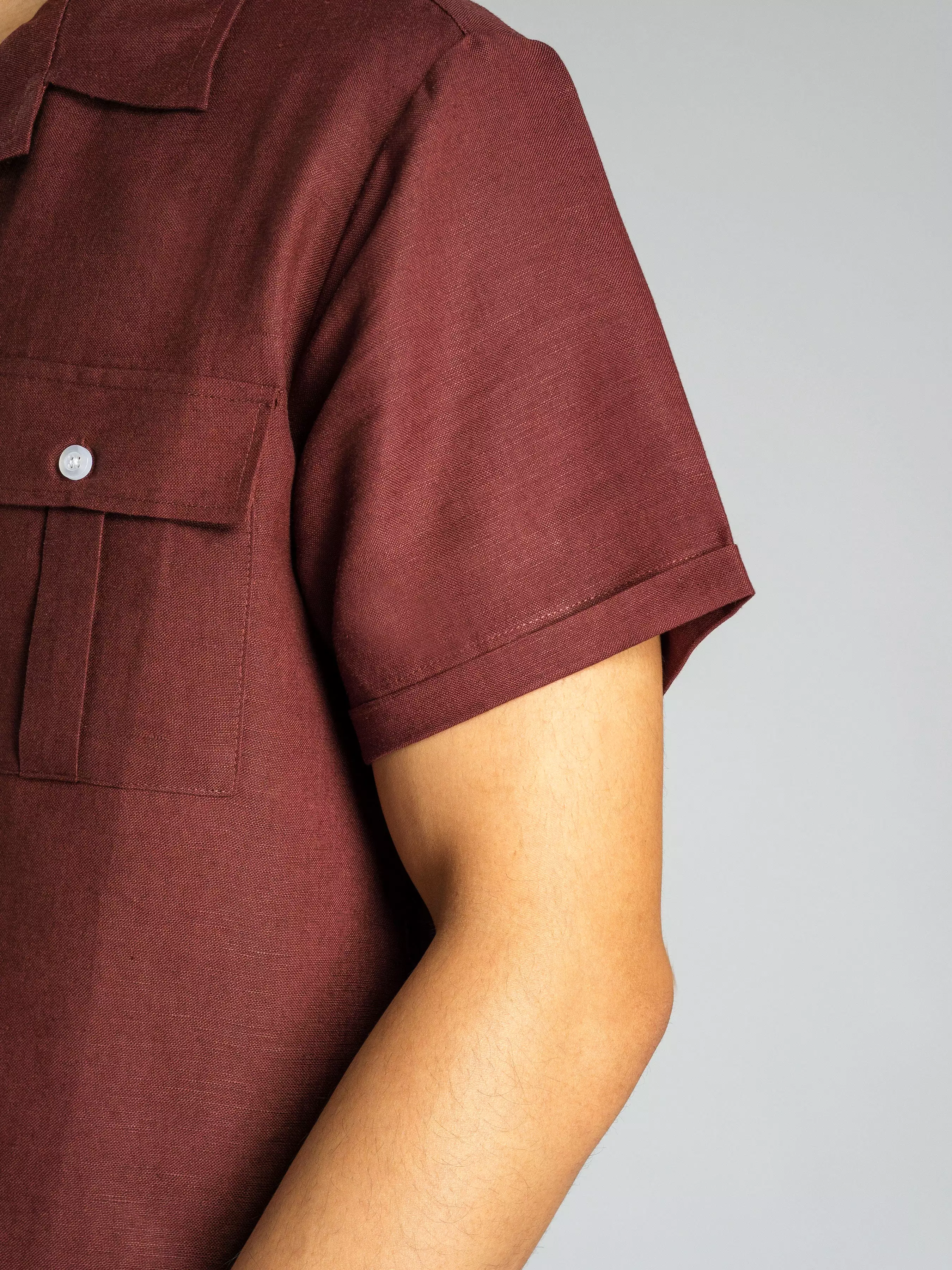 Linen Cuban Collar Shirt - Wine