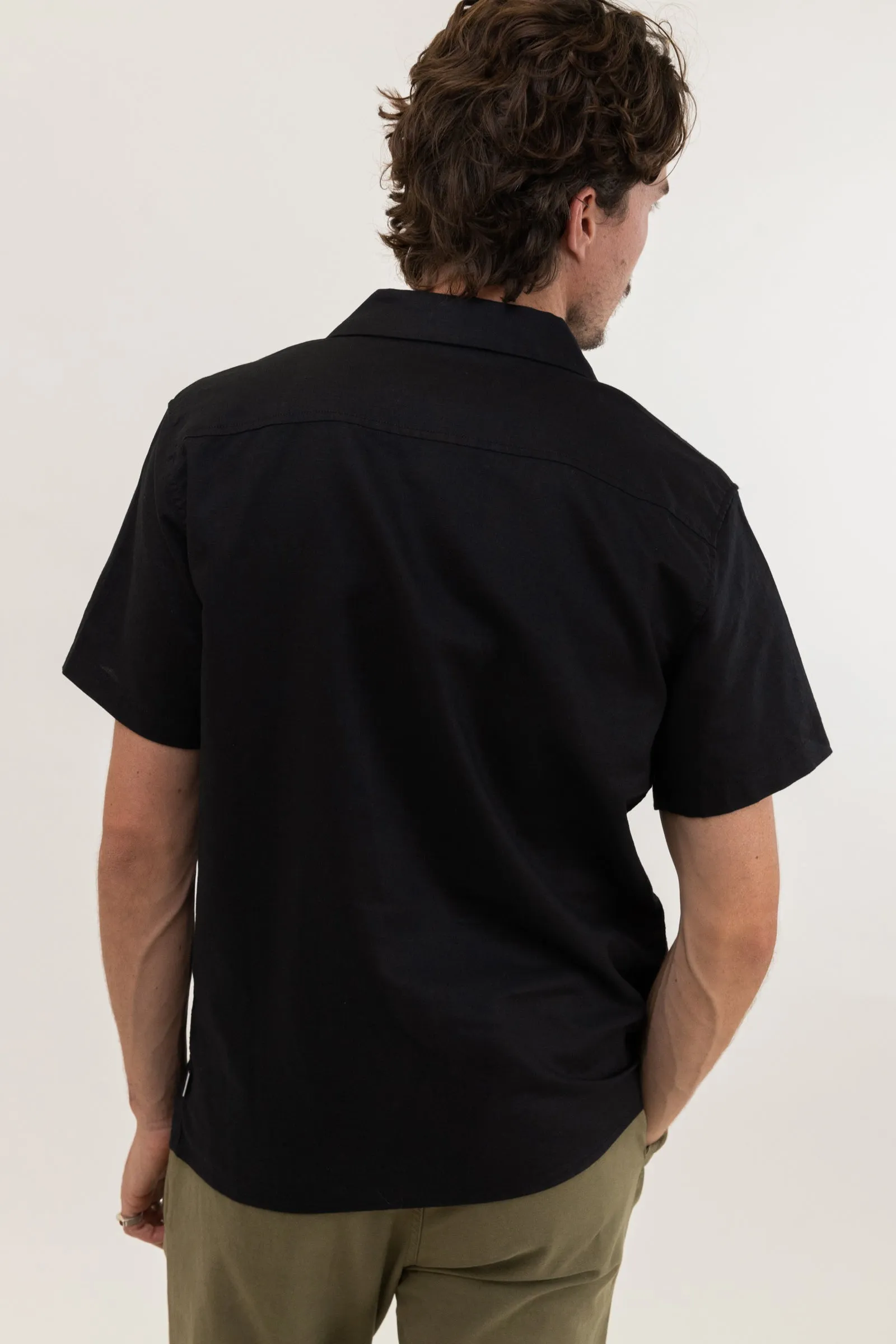 Linen Cuban Ss Shirt Black