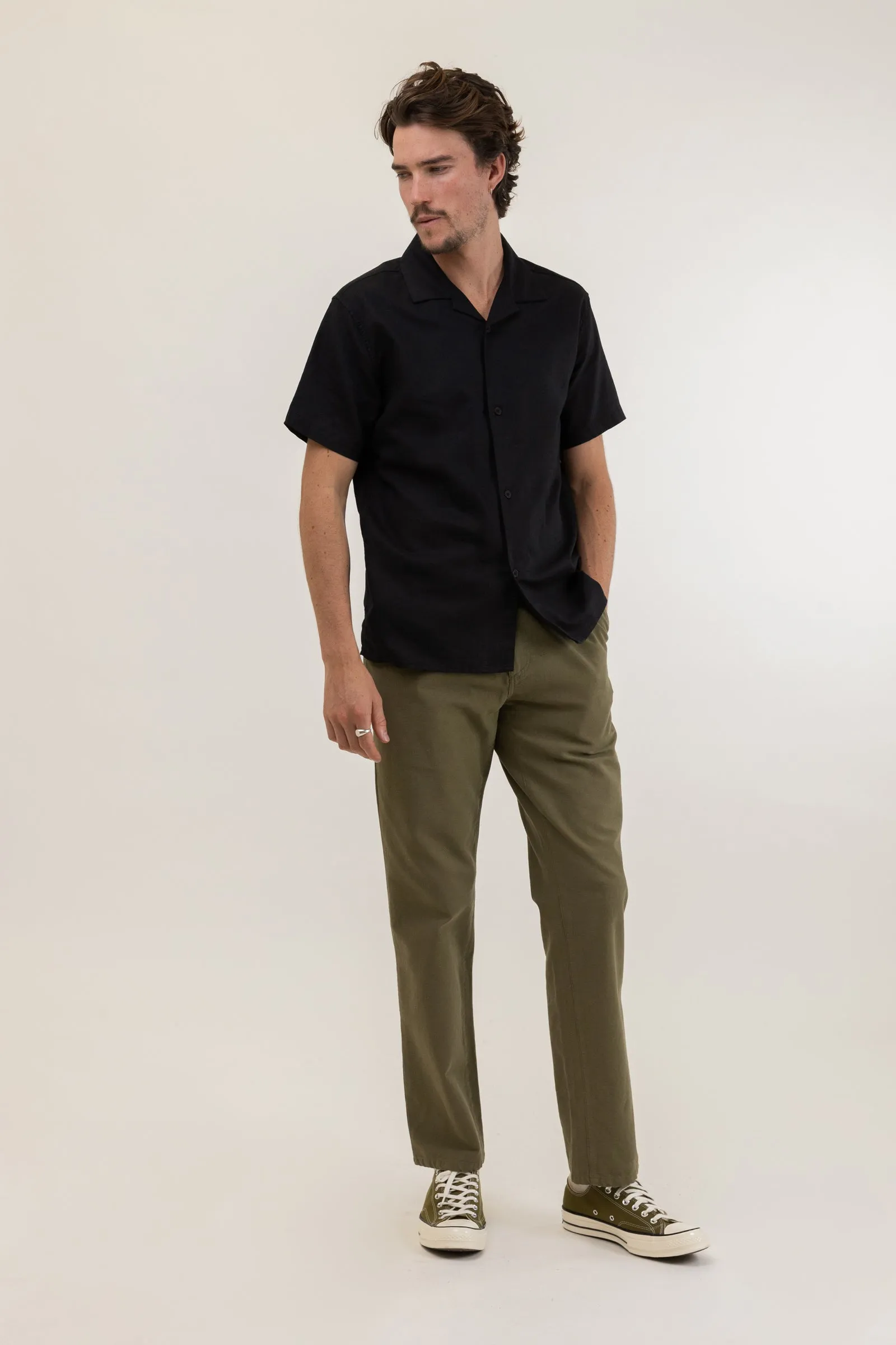 Linen Cuban Ss Shirt Black