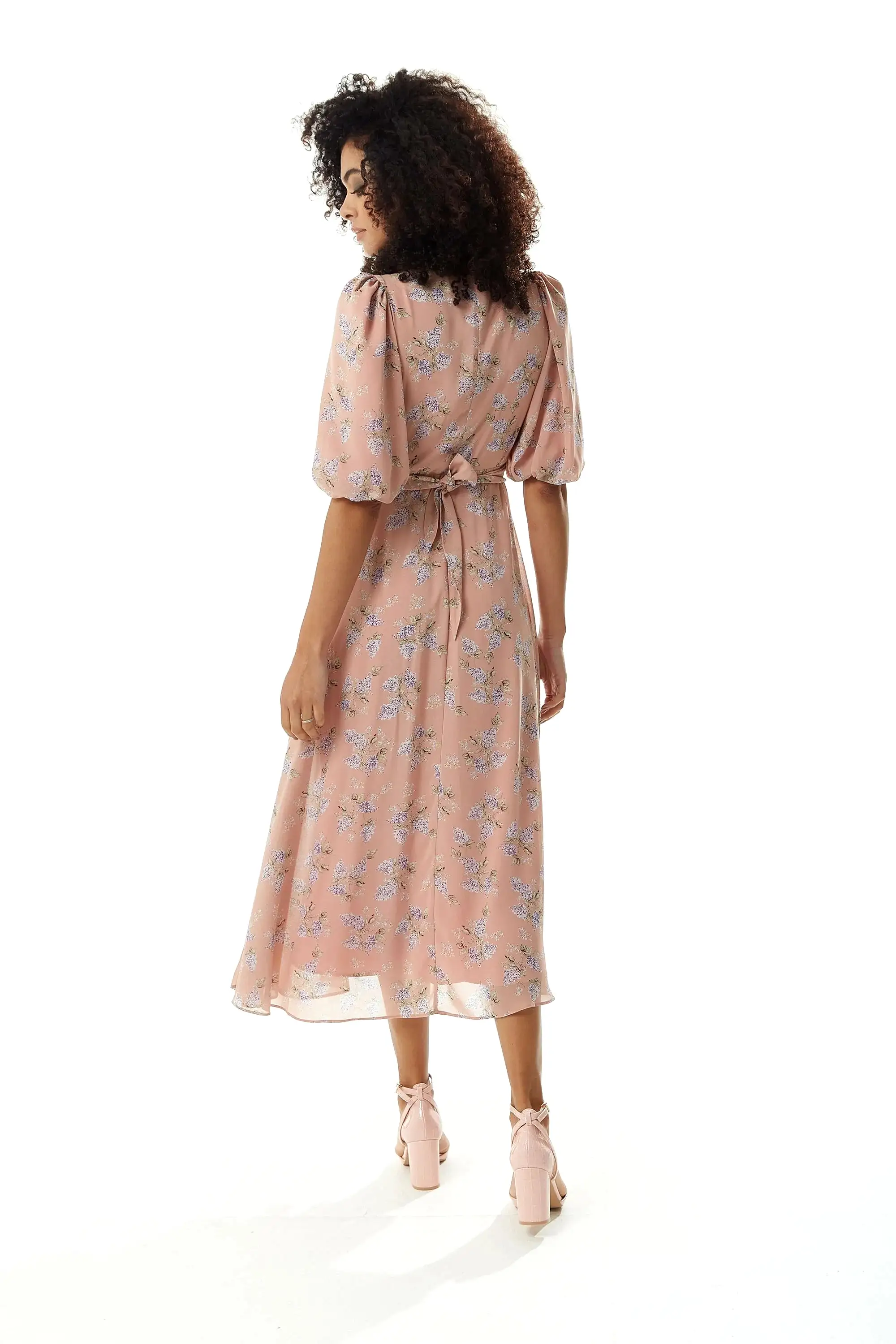 Liquorish Floral Midi Dress With Tie Waist