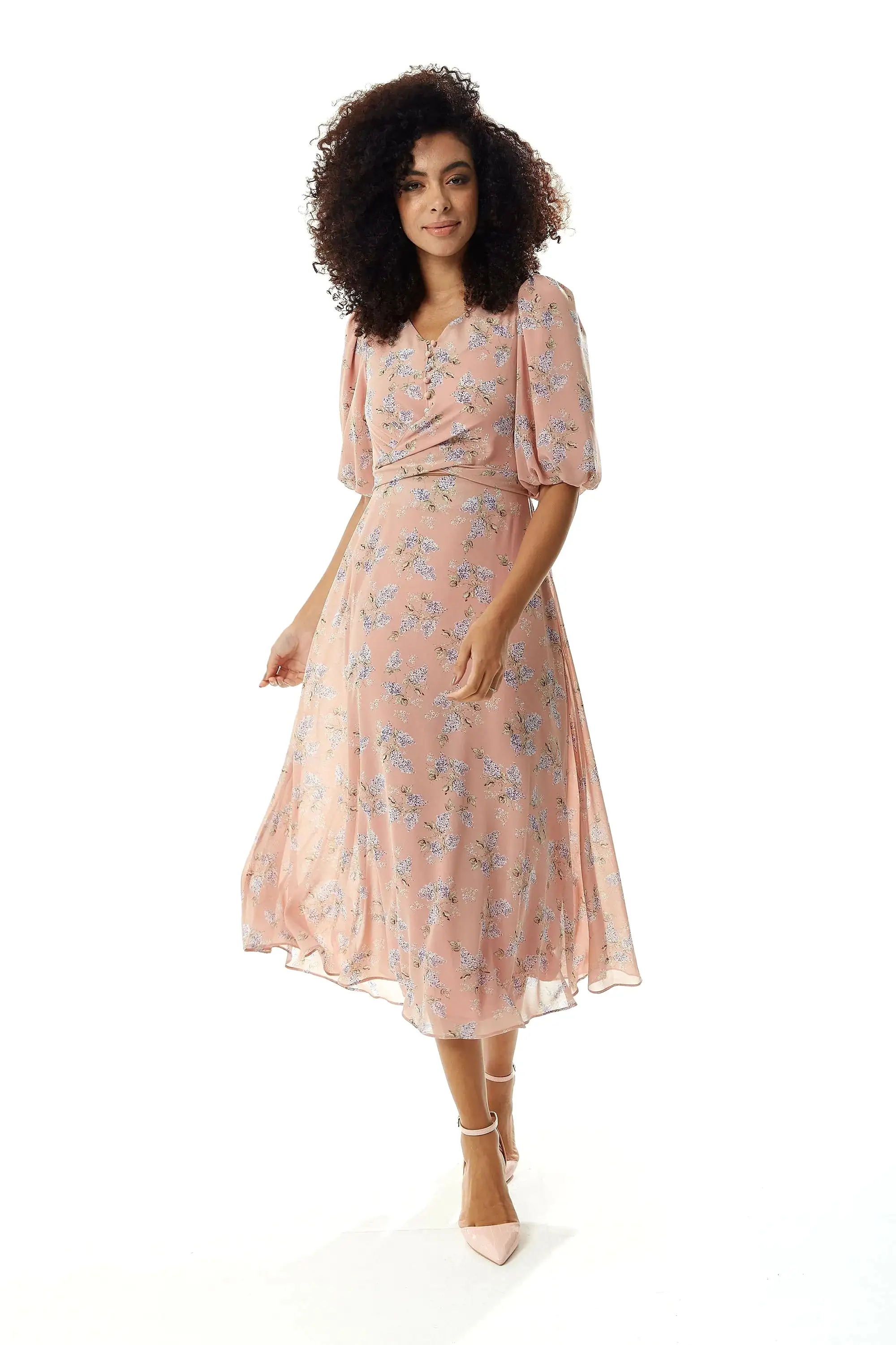 Liquorish Floral Midi Dress With Tie Waist