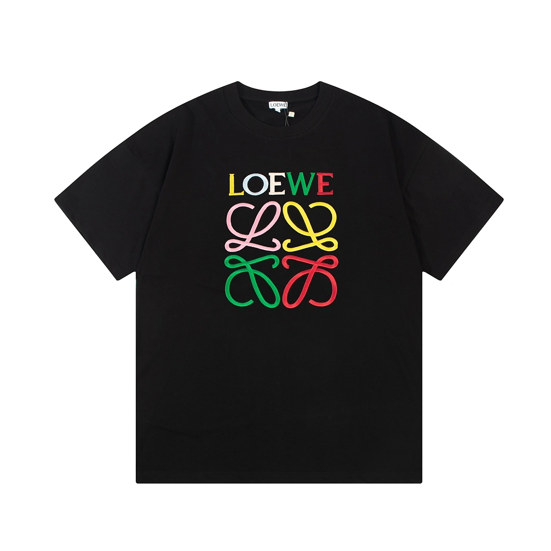 LOEWE Seiko colorful letter LOGO embroidered short-sleeved T-shirt Black 1.3