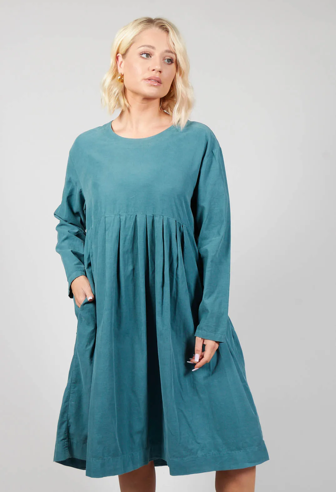 Long Sleeve Dress with Pleated Waist in Lotus