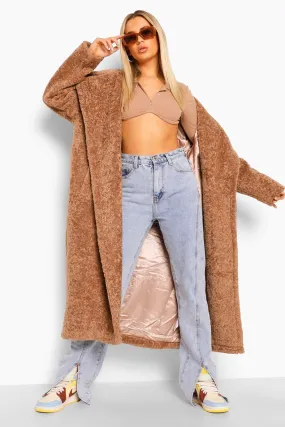 Luxe Textured Teddy Faux Fur Oversized Maxi Coat