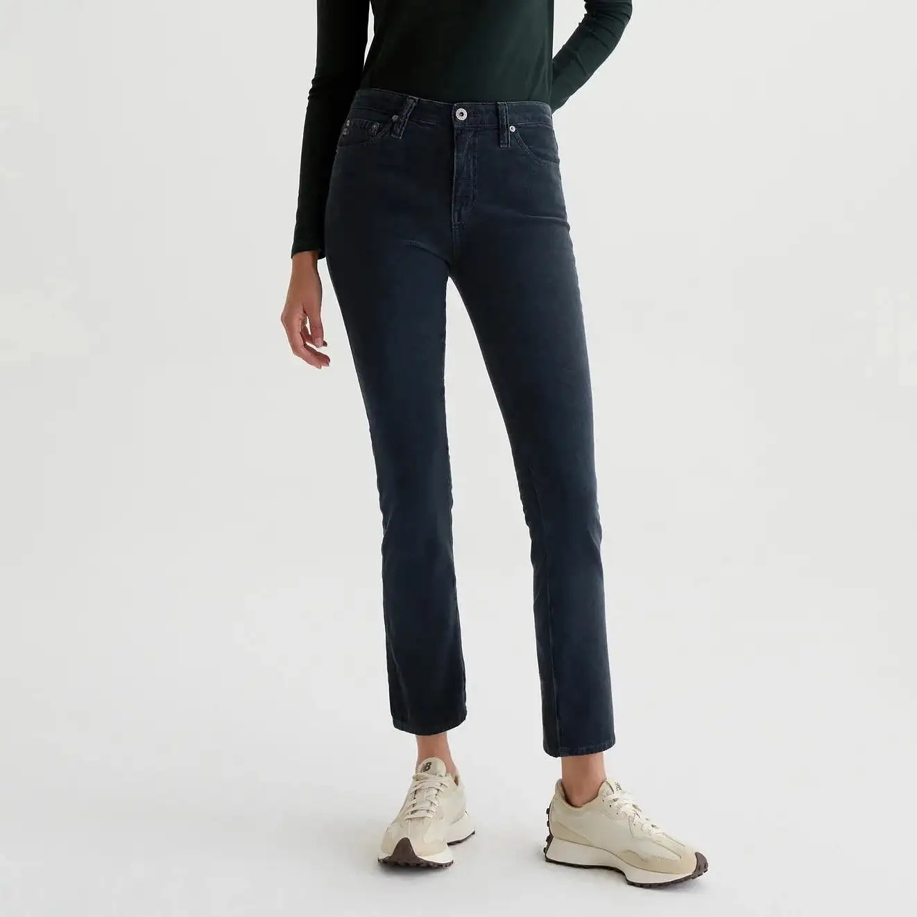 Mari High-Rise Slim Corduroy Jean (Melange Smoke)