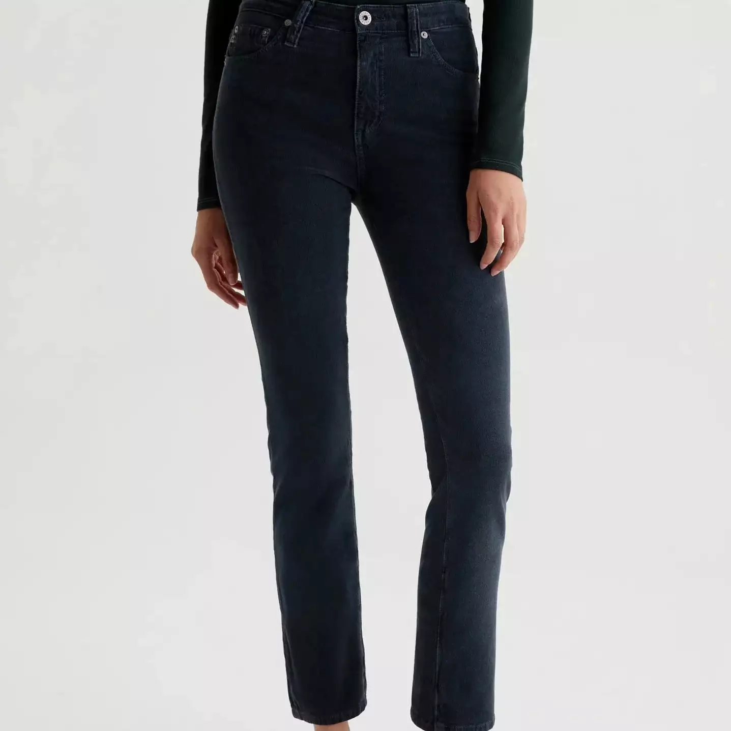 Mari High-Rise Slim Corduroy Jean (Melange Smoke)