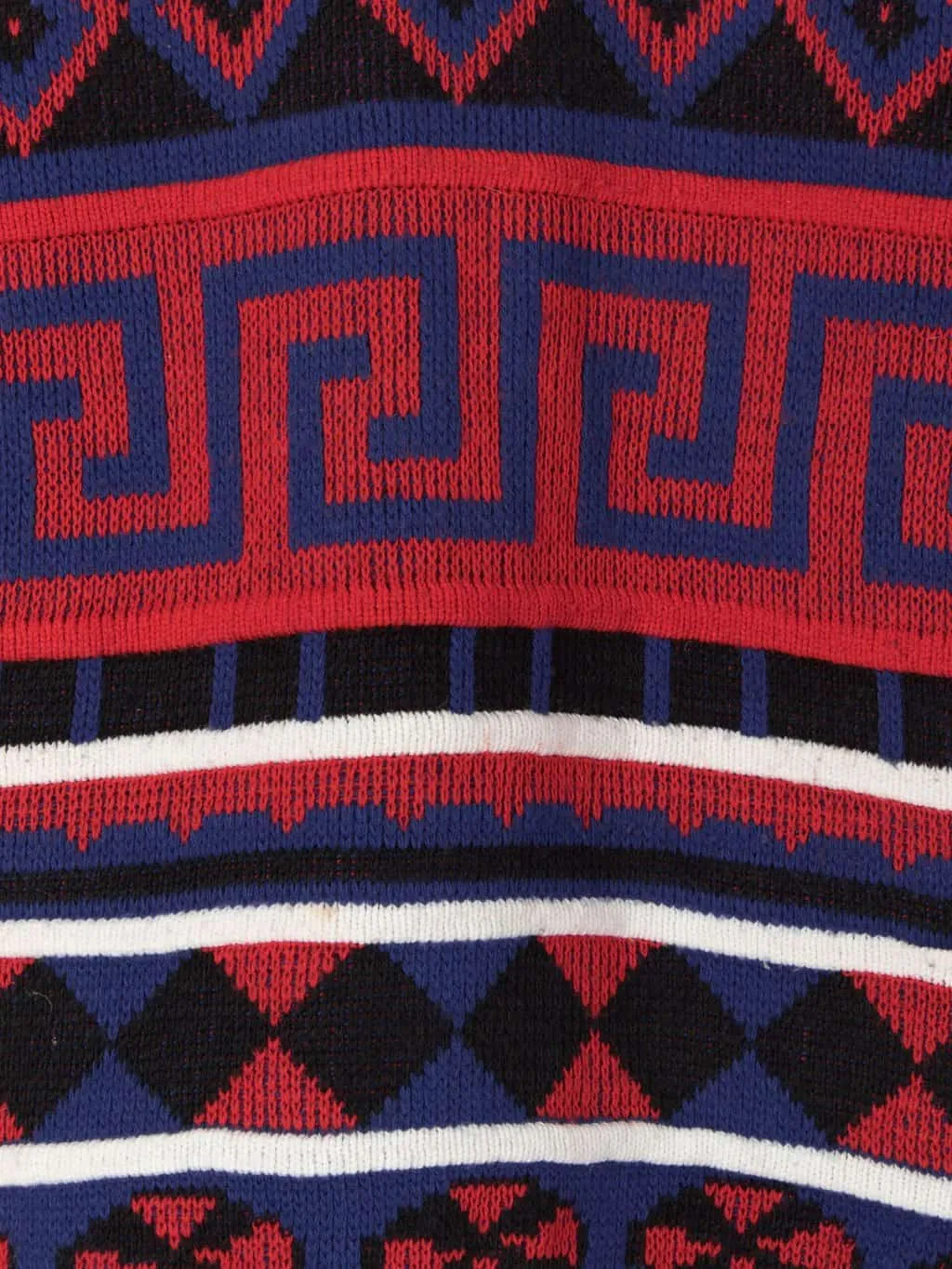 Mens 90s vintage bold red blue and black abstract geometric jumper. Made in USA – Small / Medium