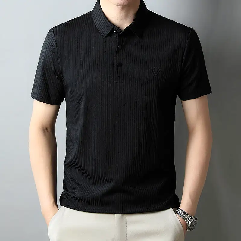 Men's nylon seamless elastic short-sleeved polo shirt