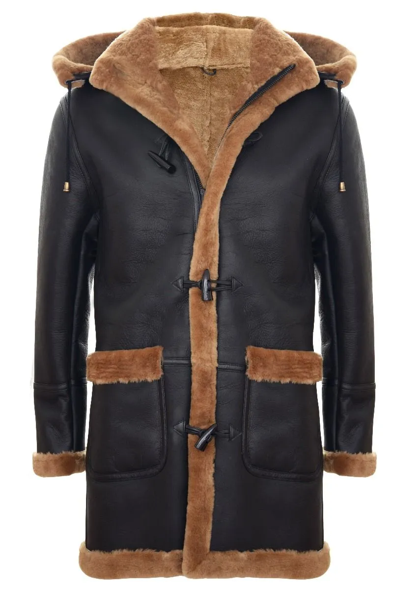 Men's Sheepskin Duffle Coat With Detachable Hood: Leon