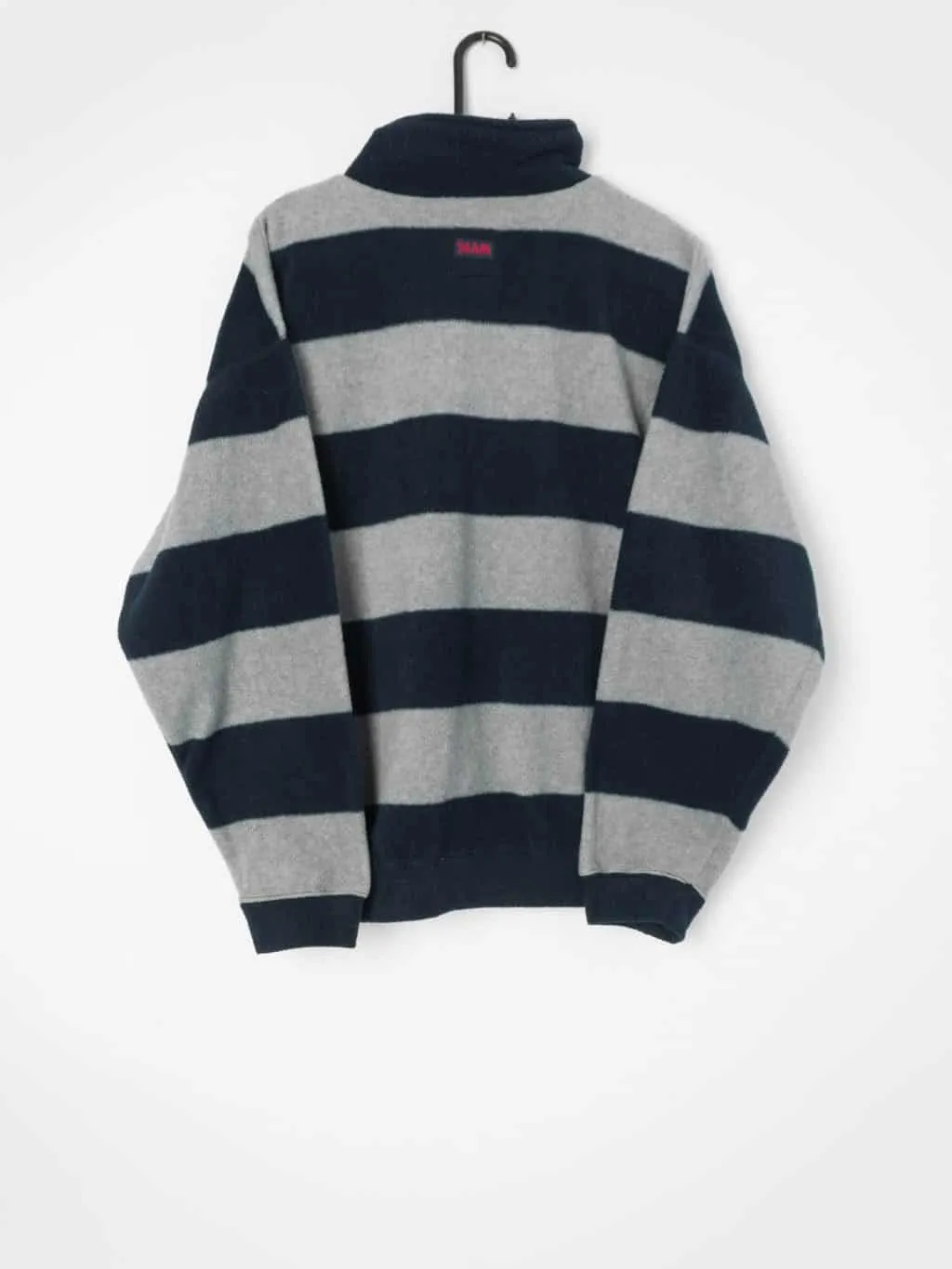 Mens vintage Slam yachting fleece in striped navy and grey with quarter zip top – Small / Medium