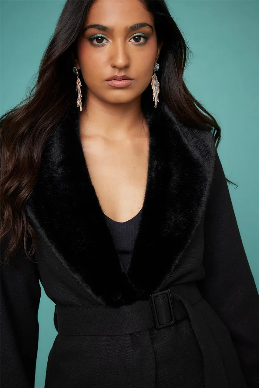 Mia Faux Fur-Trim Coat