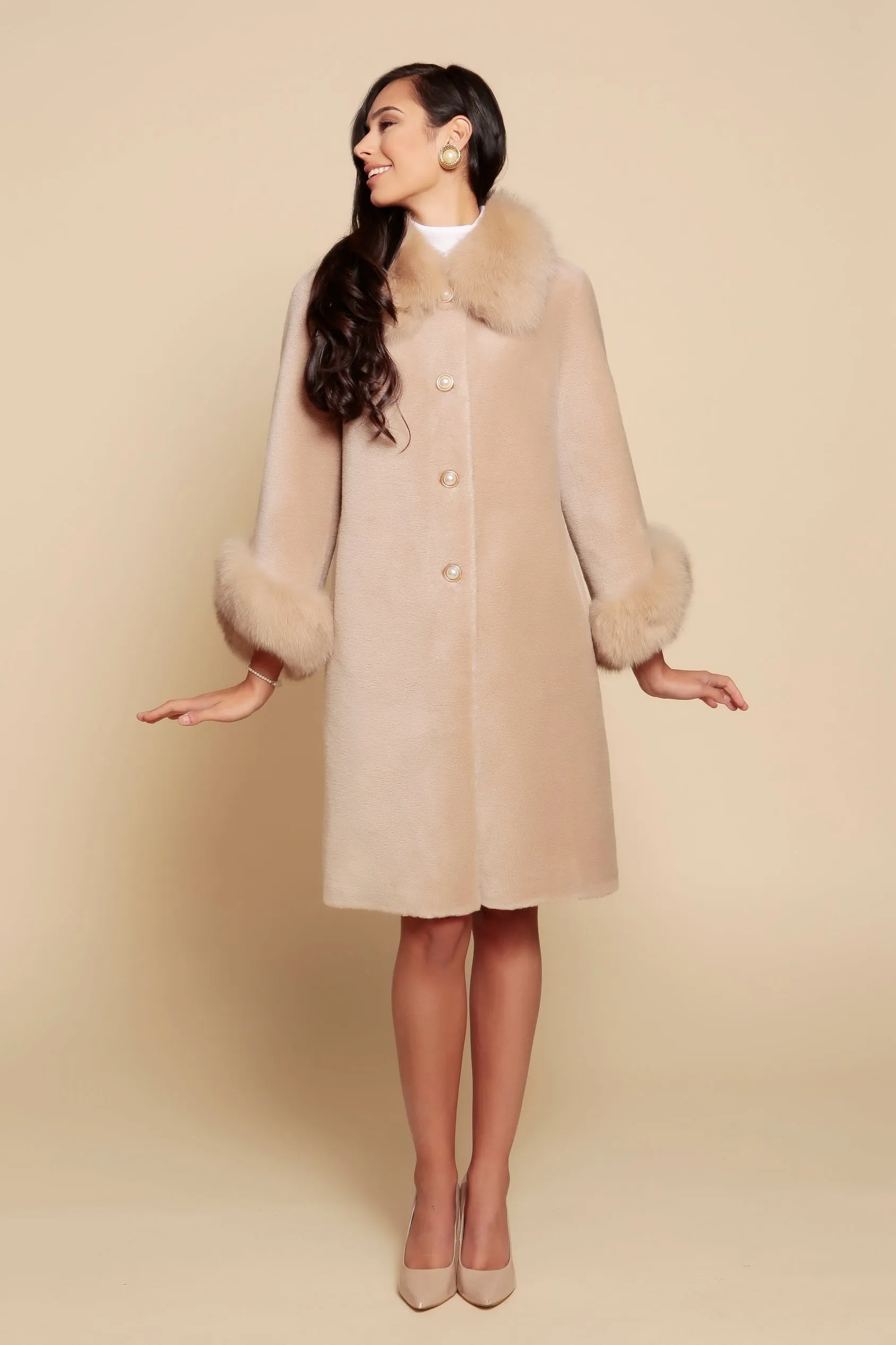 'Monroe' Wool and Faux Fur Teddy Coat in Cammello