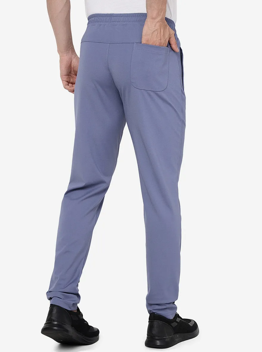 Moon Light Blue Solid Slim Fit Track Pant | JadeBlue