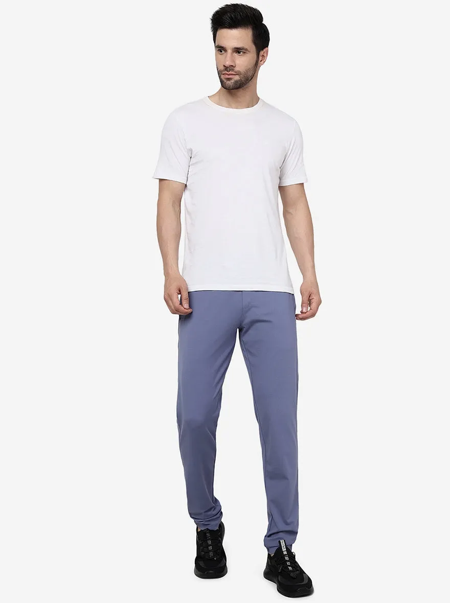 Moon Light Blue Solid Slim Fit Track Pant | JadeBlue