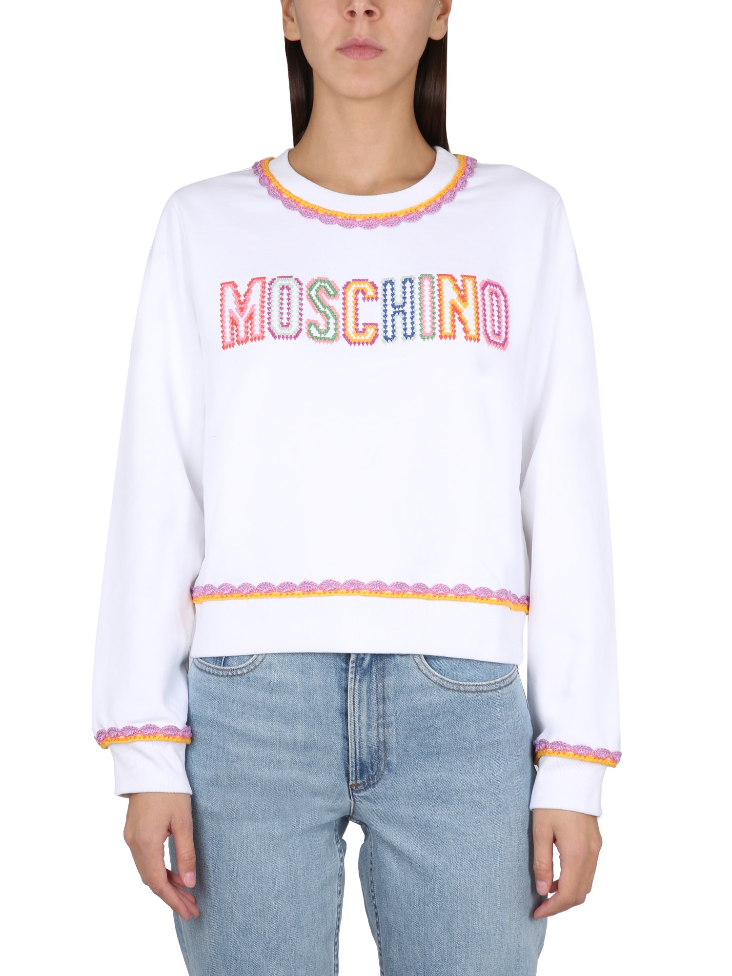 MOSCHINO    COTTON CREWNECK SWEATSHIRT WITH LOGO EMBROIDERY