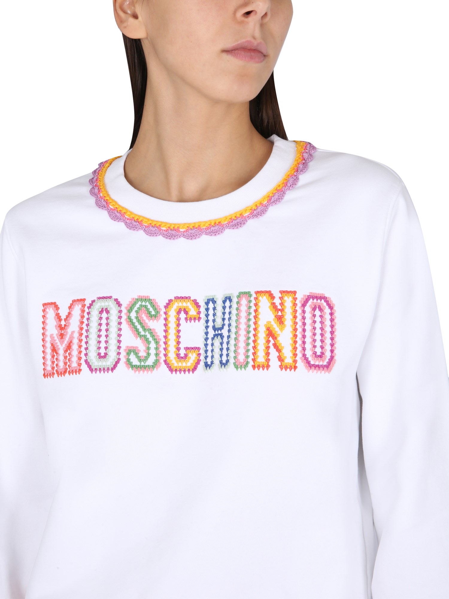 MOSCHINO    COTTON CREWNECK SWEATSHIRT WITH LOGO EMBROIDERY