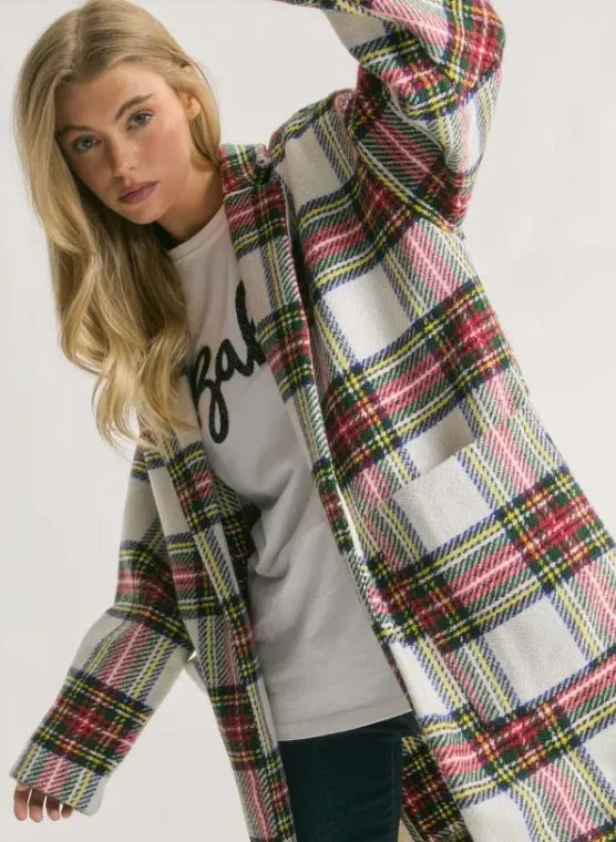 Multi Plaid Loose Fit Open Jacket