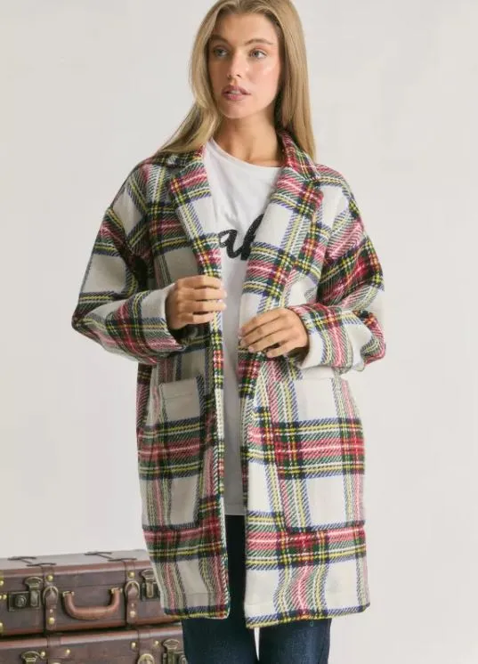 Multi Plaid Loose Fit Open Jacket