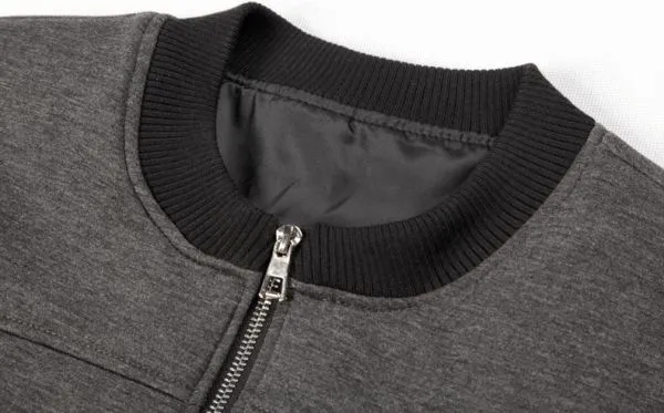 Padded Bomber Jacket Jumper for Men Cotton Grey with Black Trim