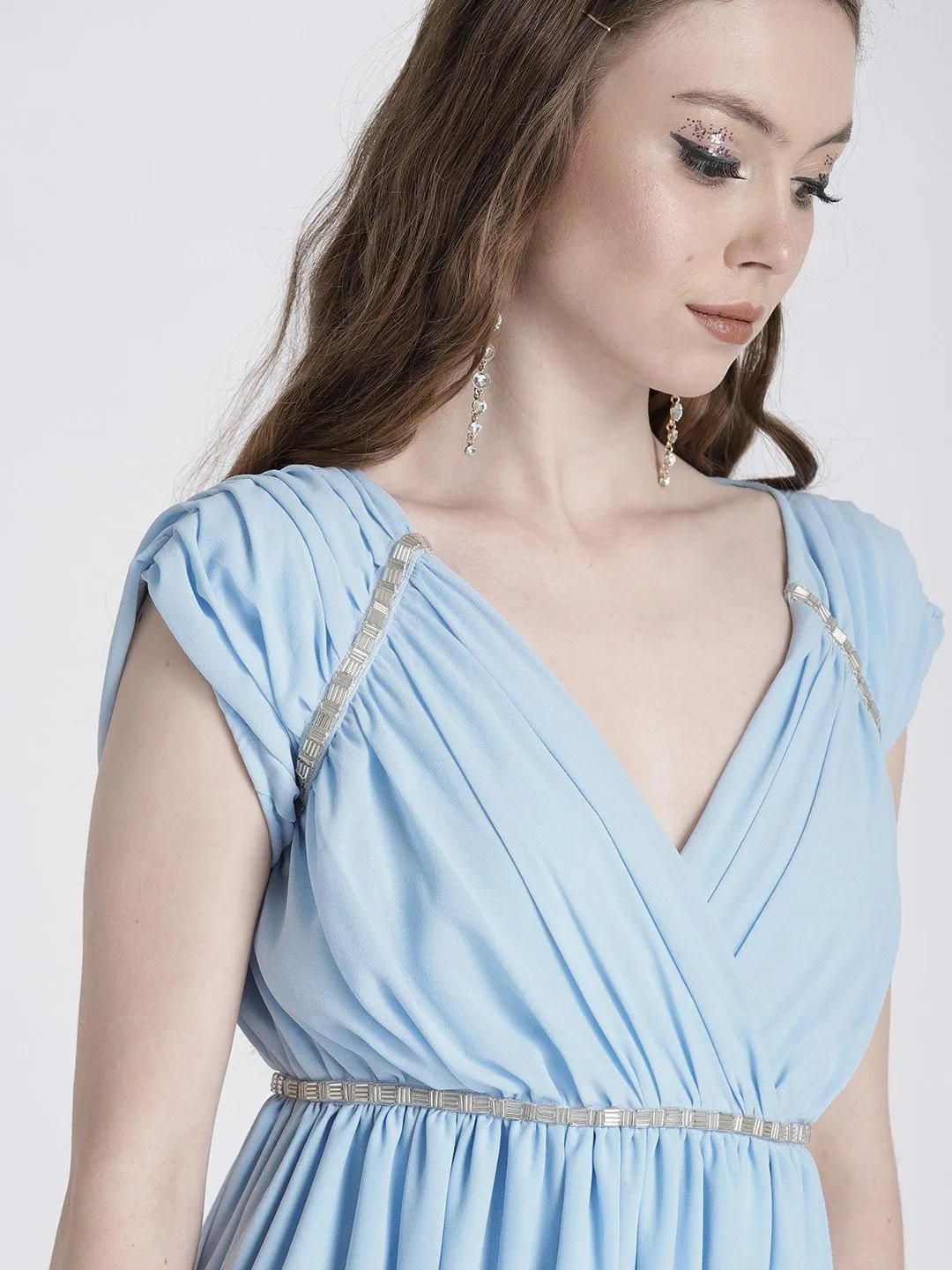 PASTEL BLUE GOWN WITH SHOULDER & WAIST EMBELLISHMENT